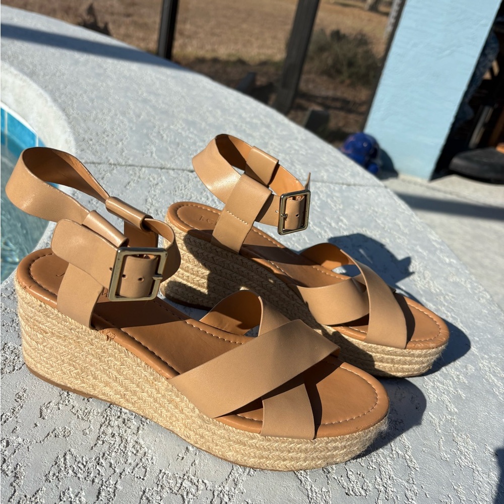 J Crew Tan Wedge Sandals